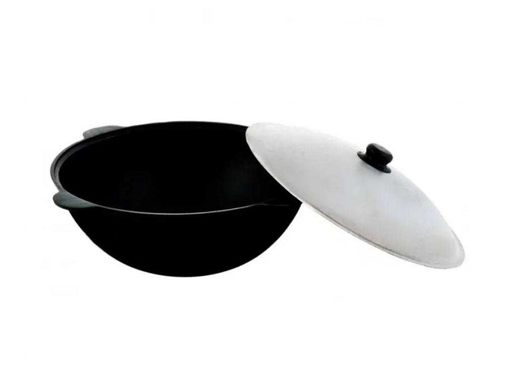 Чугунный казан Узбекский 6 л, плоское дно, с алюминиевой крышкой 2